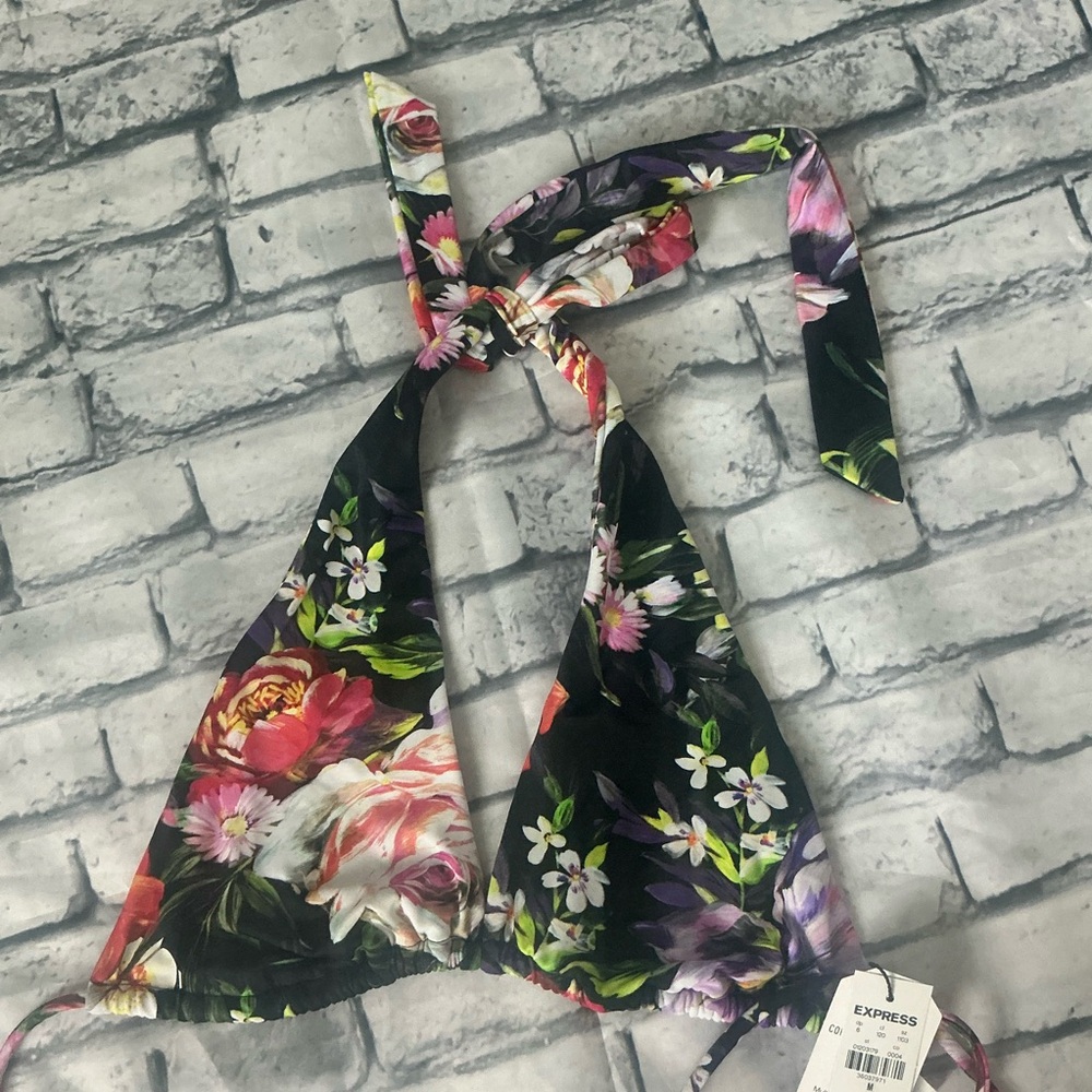 Express Black Floral Swim Bikini Top~